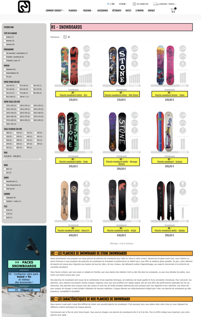 page d'atterrissage stone snowboard