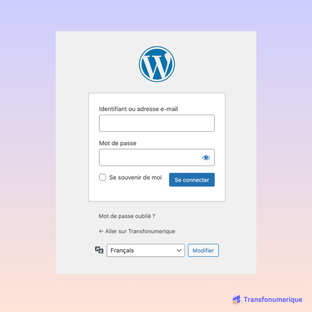 interface de connexion au back office wordpress