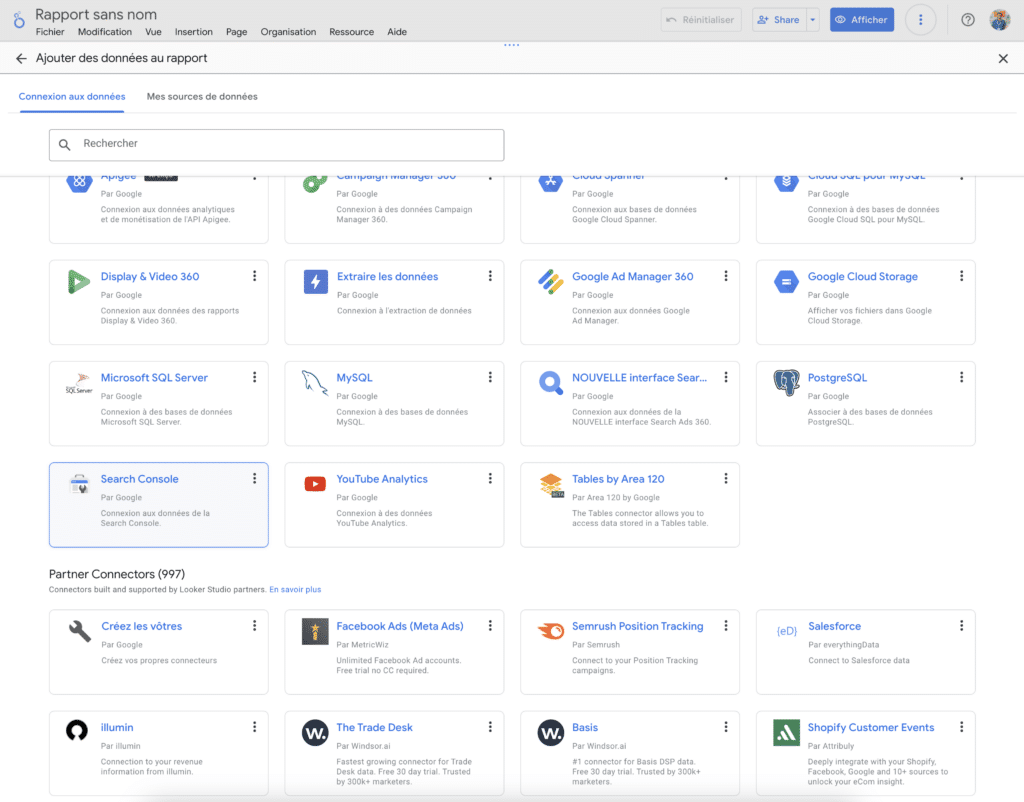 Dashboard seo - connection search console