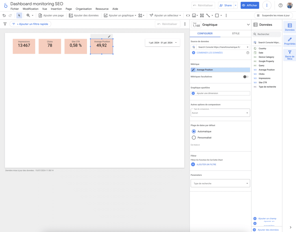 dashboard seo - modifier nom éléments