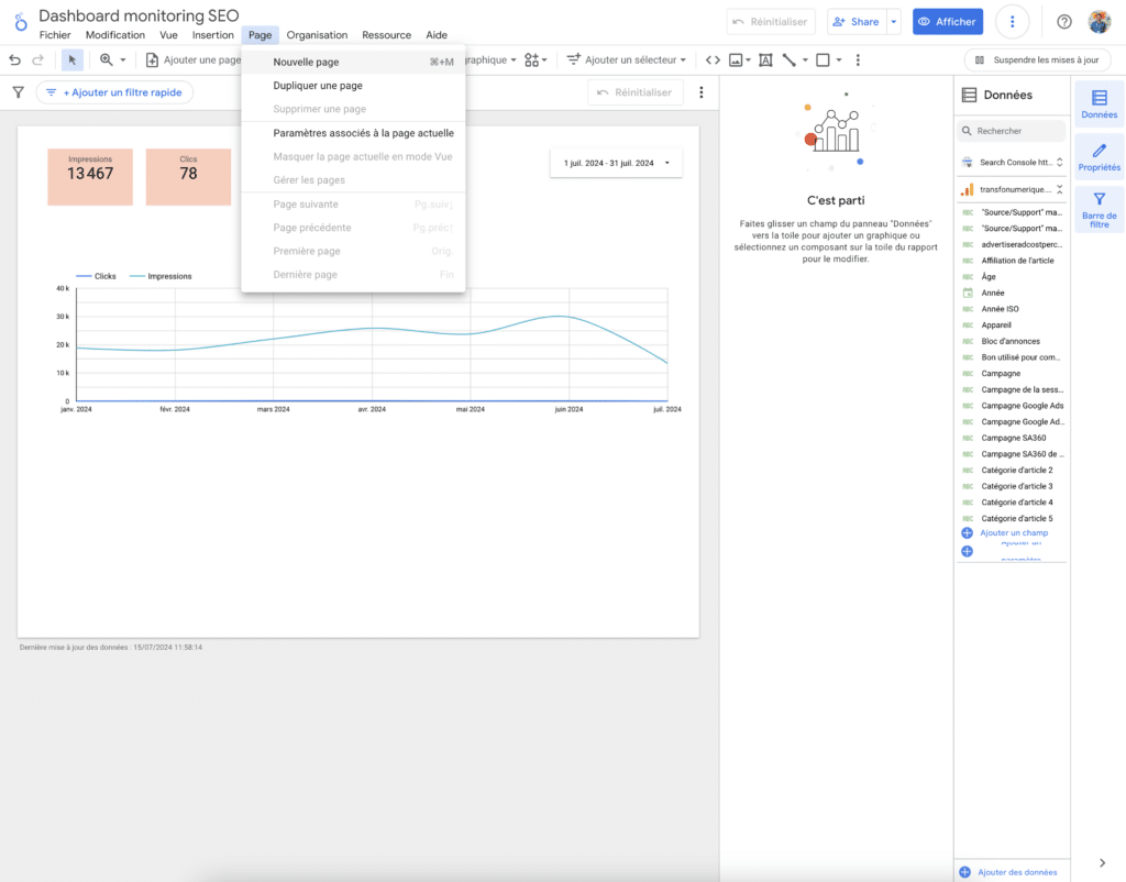 dashboard seo - ajouter une page