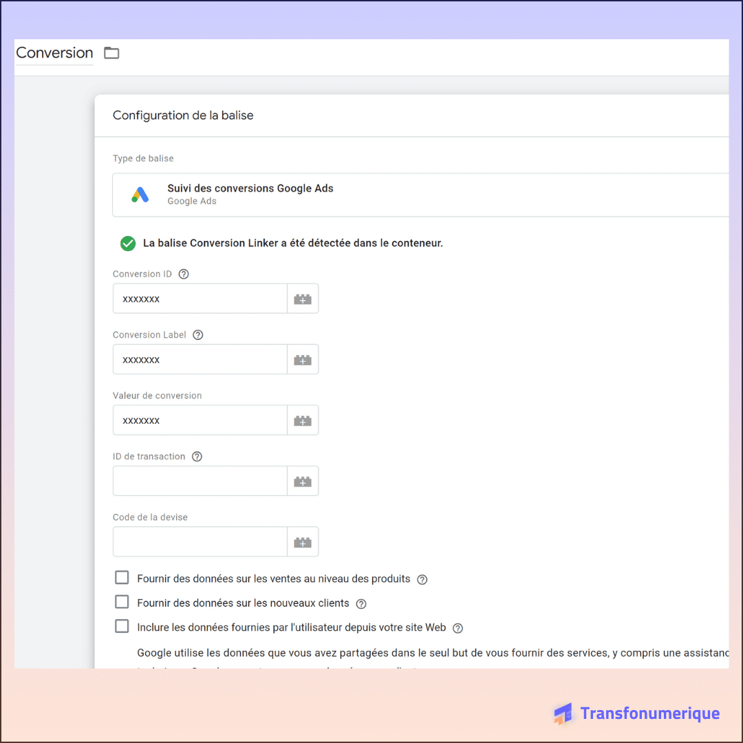 Intégration via GTM du code de suivi de conversion sur votre site