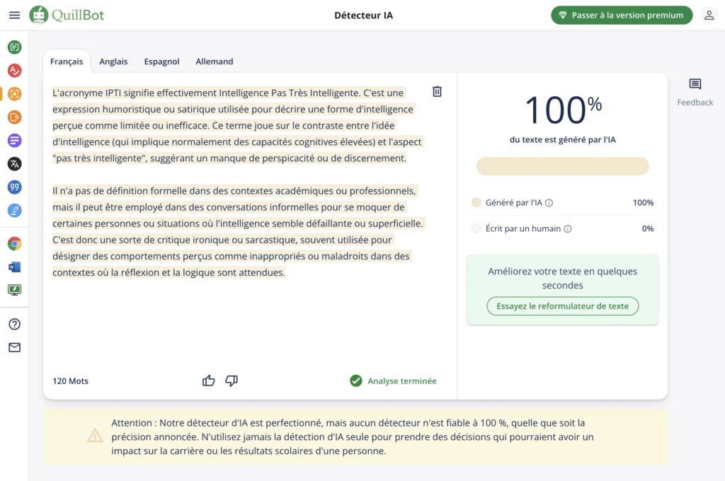 quillbot détecteur ia gratuit